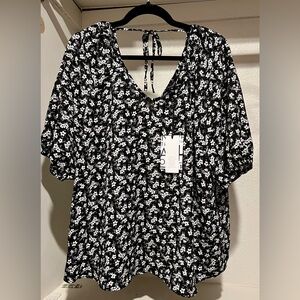 41 Hawthorn Women's 3/4 Sleeve Blouse Size XXL Black Floral NWT